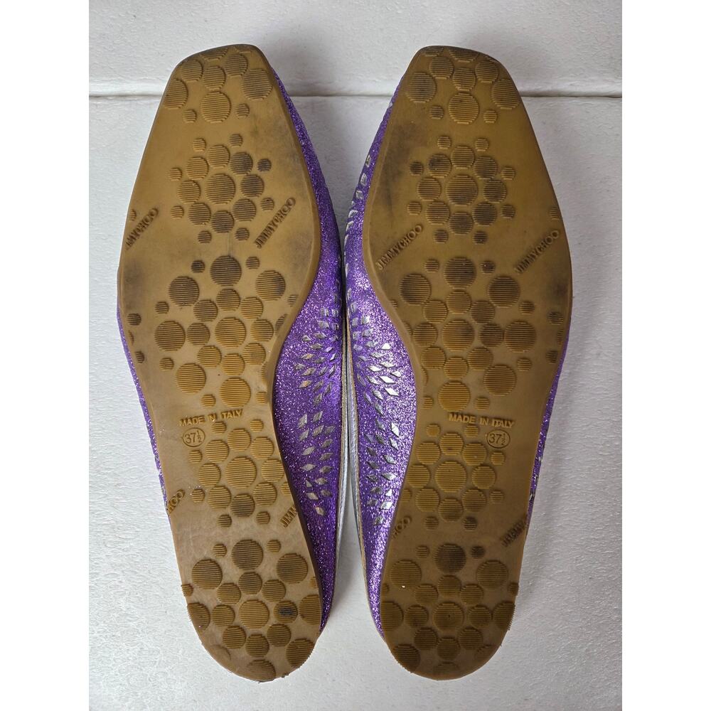 Jimmy Choo Slip On Backless Flats Silver Sparkle Designer 37 1/2 Floral Metalic - Picture 7 of 13